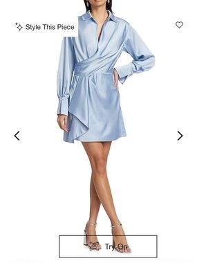 SIMKHAI Light Blue Satin Wrap Mini Dress